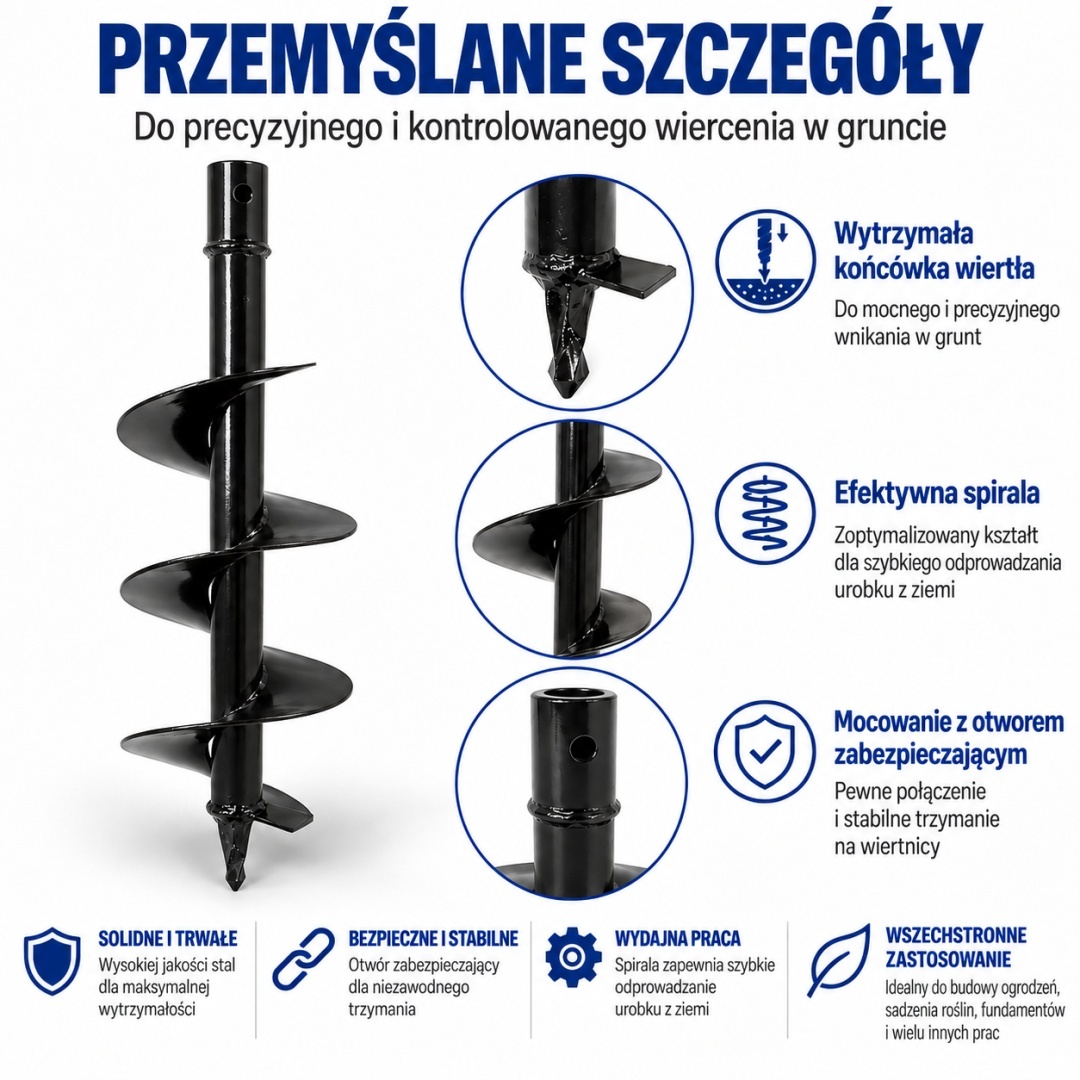 Zemní vrták 100 mm 400 mm šnek do země vrták ocelový na zahradu odolný M12928